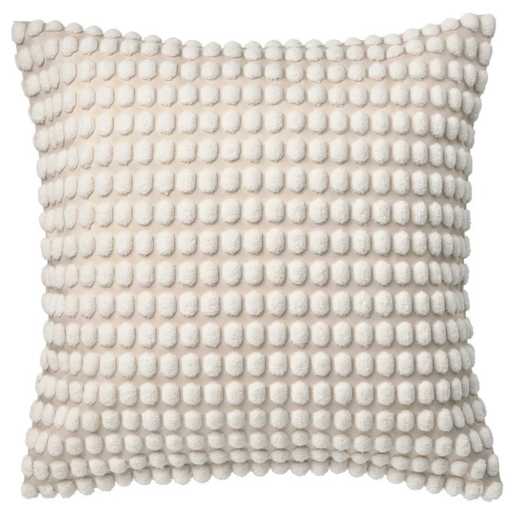 Textured Pom Pom Accent Cushion Cover in Off White